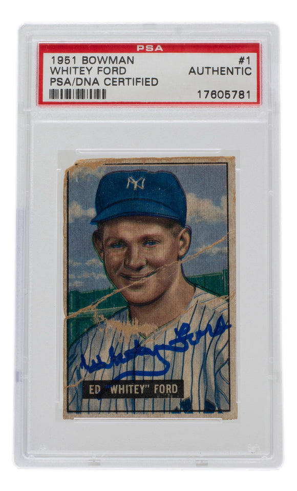 Whitey Ford Signed 1951 Bowman New York Yankees Rookie Card #1 PSA/DNA Sports Integrity