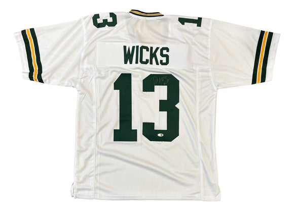 Dontayvion Wicks Green Bay Signed White Football Jersey JSA QR Hologram