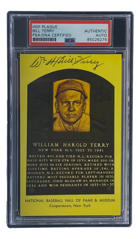 Bill Terry Signed 4x6 New York Giants Hall Of Fame Plaque Card PSA/DNA 85026276 Sports Integrity