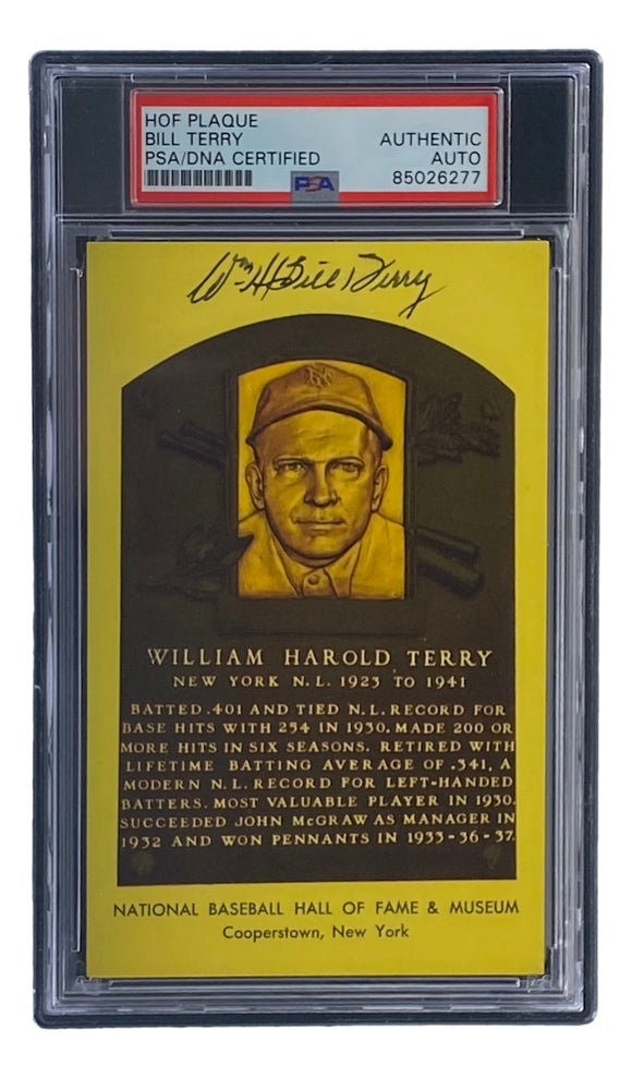 Bill Terry Signed 4x6 New York Giants Hall Of Fame Plaque Card PSA/DNA 85026277 Sports Integrity