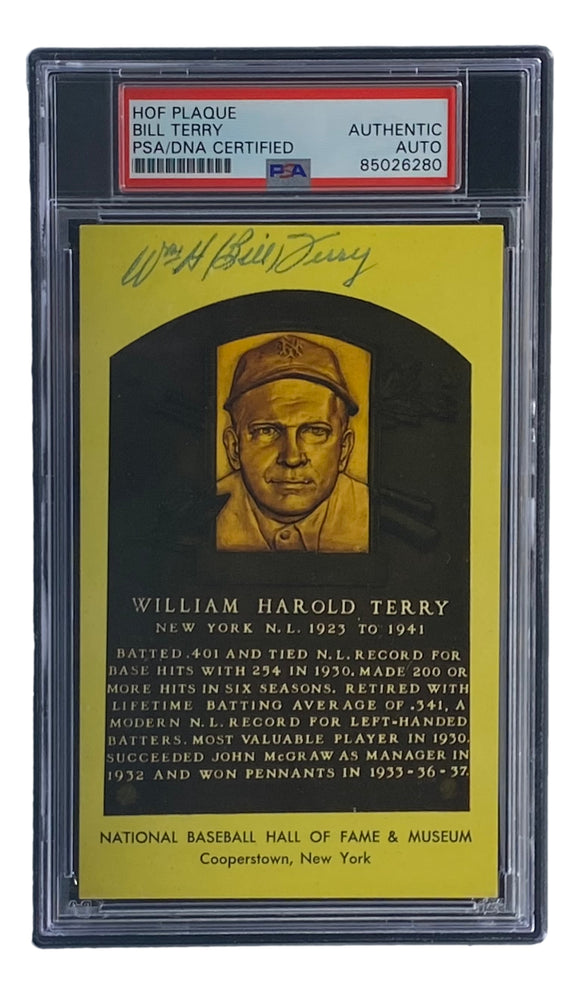 Bill Terry Signed 4x6 New York Giants Hall Of Fame Plaque Card PSA/DNA 85026280 Sports Integrity