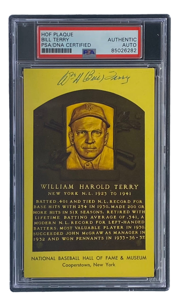Bill Terry Signed 4x6 New York Giants Hall Of Fame Plaque Card PSA/DNA 85026282 Sports Integrity