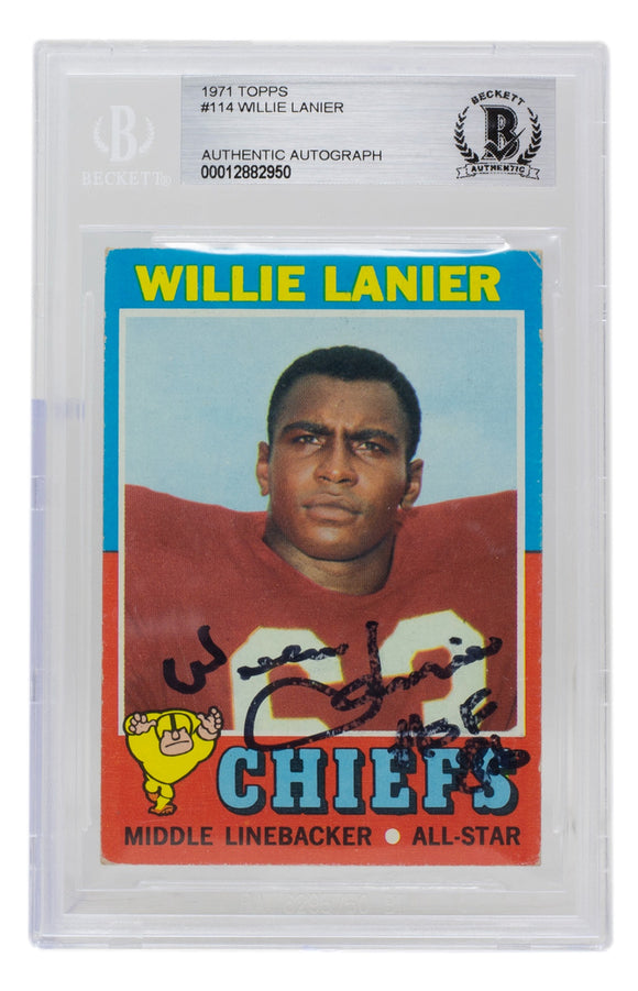Willie Lanier Signed 1971 Topps #114 Chiefs Rookie Football Card HOF 86 BAS Sports Integrity