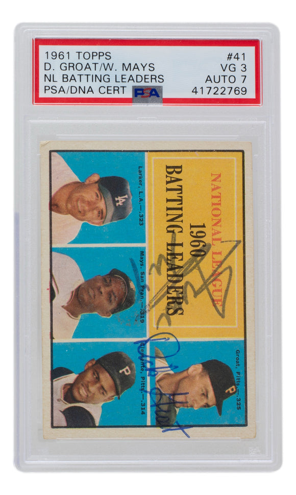 Willie Mays Dick Groat Signed Slabbed 1961 Topps Card #41 PSA VG 3 Auto 7