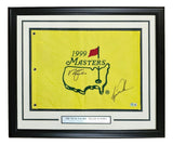 Tiger Woods Sir Nick Faldo Signed Framed 1999 Masters Golf Flag BAS LOA Sports Integrity