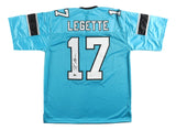 The Sports Integrity Xavier Legette Carolina Signed Blue Football Jersey BAS features black and white sleeve stripes, “Legette” name, autographed number 17 on the back.