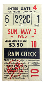 New York Yankees May 2 1965 Rain Check Ticket Stub