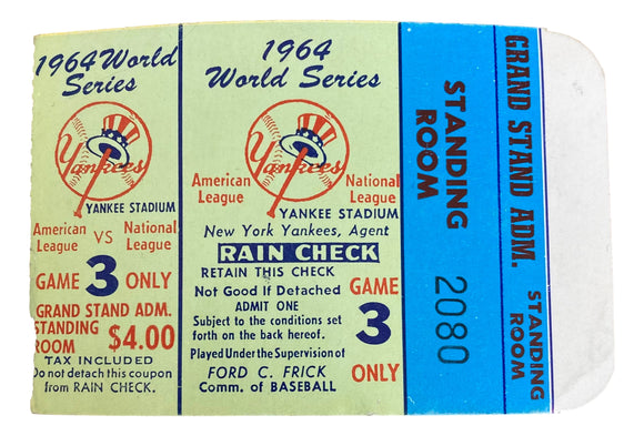 New York Yankees 1964 World Series Game 3 Standing Room Ticket Stub #2080