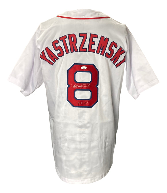 Carl Yastrzemski Signed Custom White Pro-Style Baseball Jersey TC 67 JSA