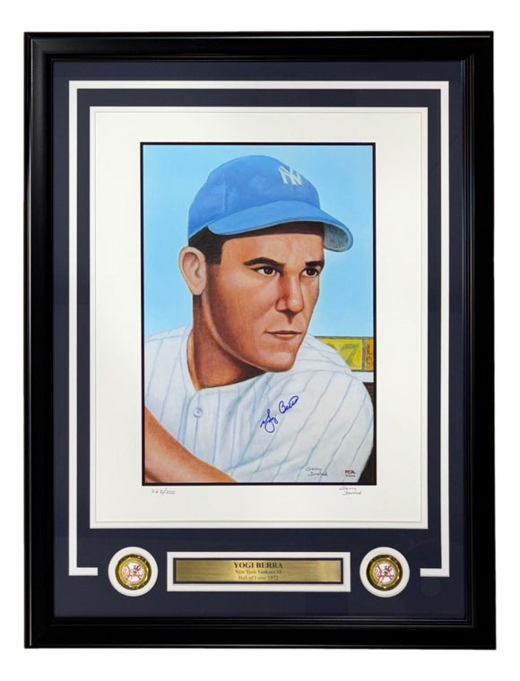 Yogi Berra Signed Framed 16x20 Yankees Dvorak 1953 Topps LE/250 Litho PSA/DNA