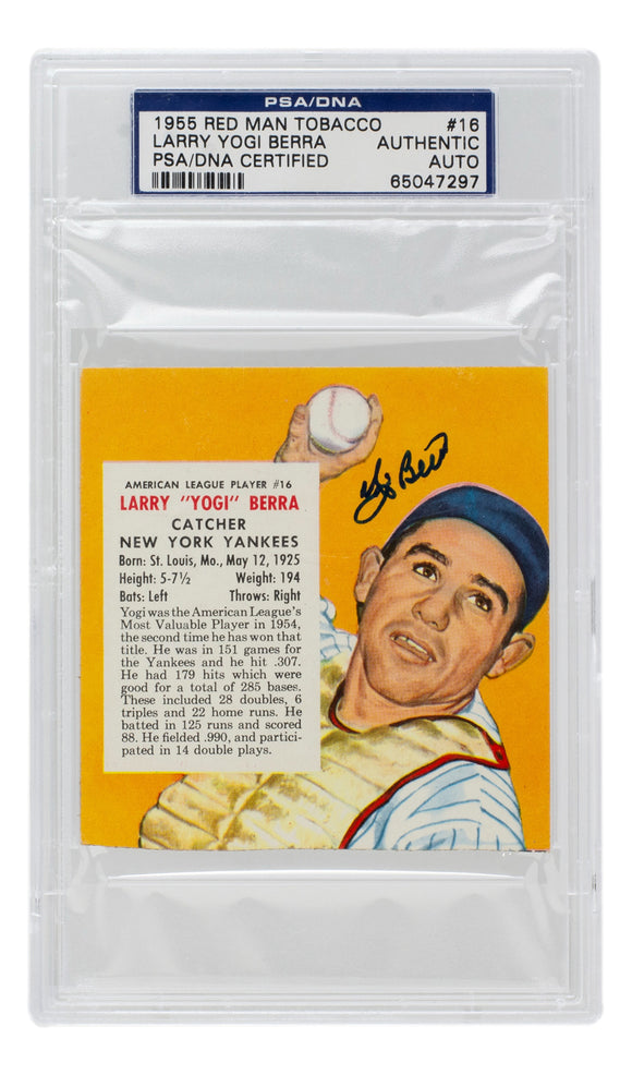 Yogi Berra Signed 1955 Red Man Tobacco #16 Yankees Baseball Card PSA/DNA
