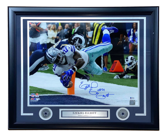 Ezekiel Elliott Signed Framed 16x20 Dallas Cowboys vs Rams Photo BAS Sports Integrity