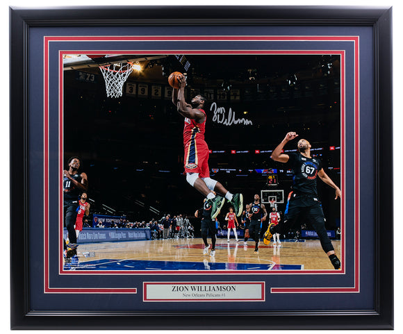 Zion Williamson Signed Framed 16x20 Pelicans Basketball Dunk Photo Fanatics Sports Integrity