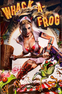 Greg Horn Signed 13x19 Harley Quinn Whack a Frog Limited Edition Lithograph BAS Sports Integrity