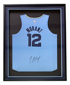 Ja Morant Signed Framed Blue Fanatics Memphis Grizzlies Basketball Jersey JSA