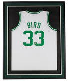 Larry Bird Signed Framed Custom White Pro Style Basketball Jersey JSA