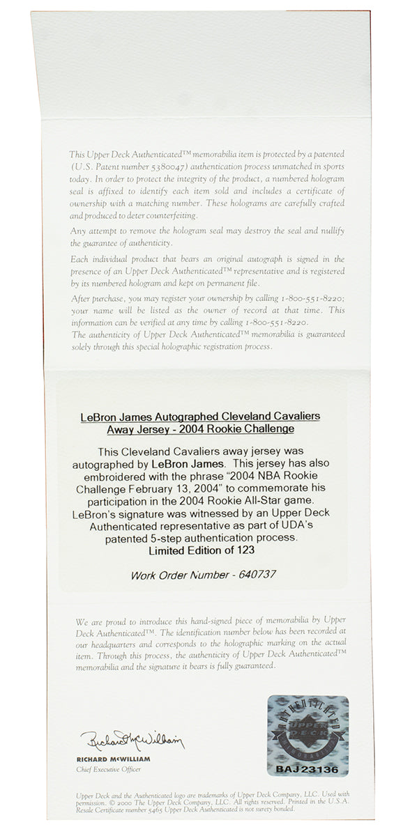 LeBron James Rookie Signed Cleveland Cavaliers Jersey UDA Upper Deck COA